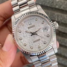 Rare Bulova President Computer Dial Day Date Silver Diamond Automatic Watch Men