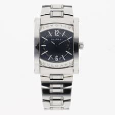 BVLGARI AA39S Assioma Blue Gray Dial Stainless Steel Quartz Men's Watch Square