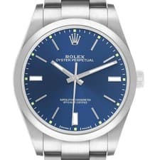 Rolex Oyster Perpetual 39 Blue Dial Steel Mens Watch 114300 Box Card