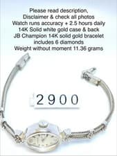 1966 Longines 14K Solid White Gold Case & Bracelet With Diamonds 11.36 Grams.