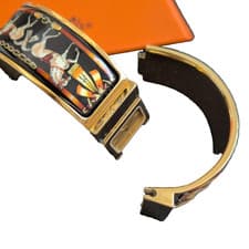 Hermes Loquet Enamel Bangle Watch Black Gold Ladies Non Working