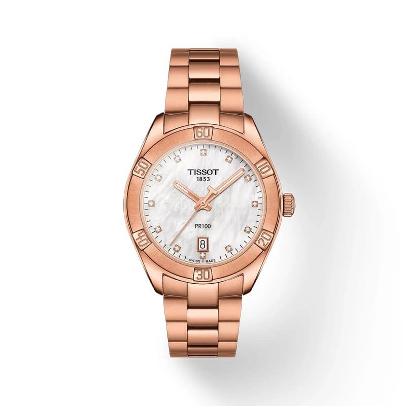 Tissot PR 100 SWISS Quartz MOP Dial Rose Gold Ladies Watch T1019103311600