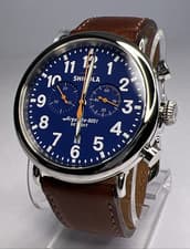 Shinola Argonite 47mm Steel Quartz Chronograph Date Watch Blue Dial Box & Papers