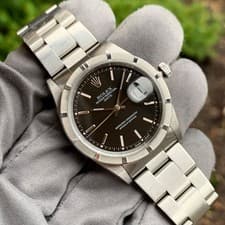 2004 Rolex Oyster Perpetual Date 15210 Black Dial Automatic Steel Wristwatch