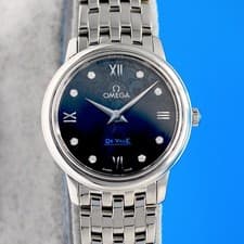 Ladies Omega Deville Prestige ORBIS Watch Blue Diamond Dial 424.10.27.60.53.003