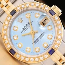 ROLEX LADIES DATEJUST 69173 ICE BLUE DIAMOND SAPPHIRE 18K GOLD STEEL WATCH