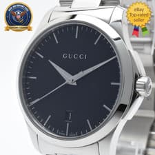 [MINT /Box] GUCCI G-Timeless 126.4 Black Dial Date Round 38mm Quartz Men's Watch