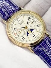 [MINT] 1980's Citizen Elegance 6350-G30241K 80s Triple Calendar Moon Phase Watch