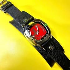 Fossil Big TIC Square Leather Belt Watch Quartz Unisex Used with Red Dial