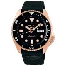 Seiko 5 Sport Automatic Watch SRPD76K1 Black Dial Rose Gold Tone Men's Watch