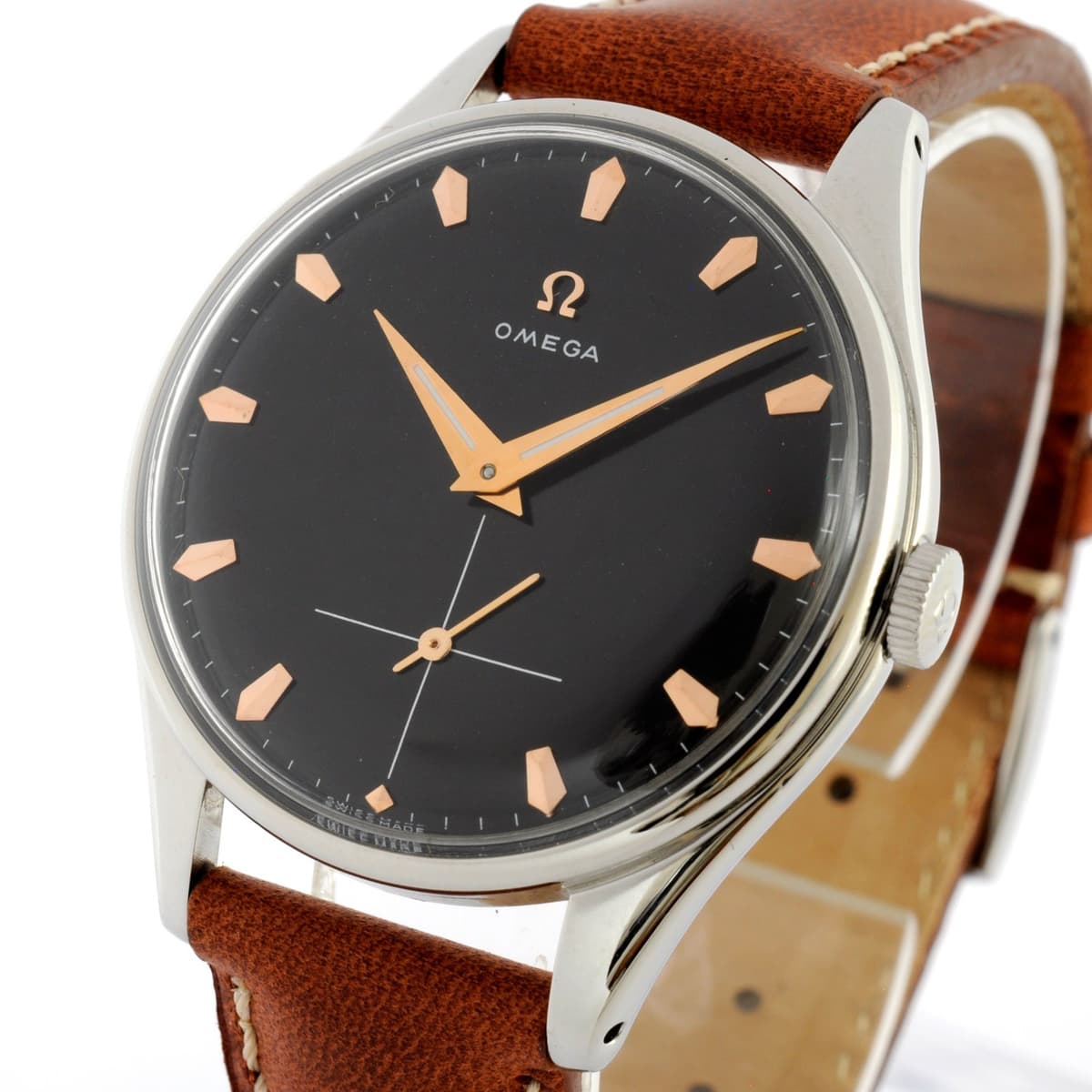 1954' VINATGE OMEGA REF 2505 MANUAL WIND BLACK DIAL OVERSIZE 38MM GENTS WATCH