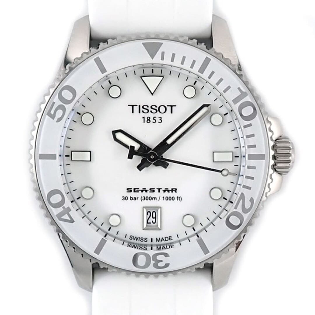TISSOT Seastar T120.210.11.011.00 Watch White Dial Luminous Hands Used From Japa