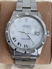 1981 Rolex Date 15010 Custom White Dial Engine Turned SS Oyster No Papers 34mm