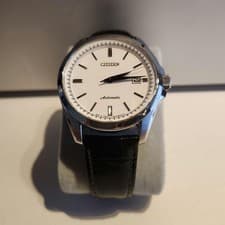 Citizen 9011 S100470 Watch Wristwatch Stainless Leather White Dial Date Auto