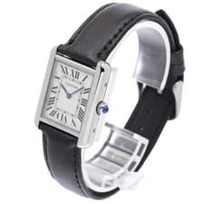 CARTIER TANK SOLO SM W5200005 24mm SS Leather Silver Dial Quartz #C445