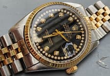 1984 Rolex Datejust 36 Ref 16013 Custom Black Diamond Dial Steel Gold Automatic