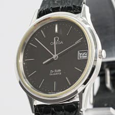 **RARE** Vintage OMEGA De Ville Cal.1332 Quartz Push Crown Black Dial Mens Watch