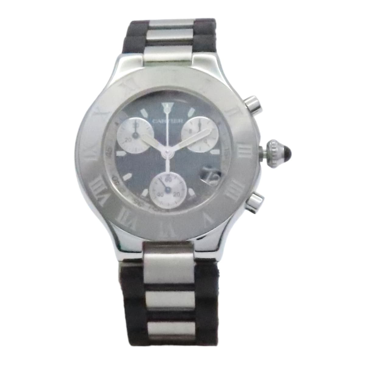 CARTIER Must 21 Chronoscaph Watch Quartz Black Dial Stainless Steel 0125U2