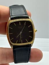 Citizen Square Gold Black Dial Tank Watch Unisex Mechanical Used