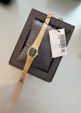 Bulova Gold Metal Bracelet Analog Dress Watch Black Dial Rectangle