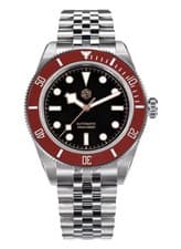 San Martin 40mm Automatic NH35 Sapphire Black Dial Red Bezel