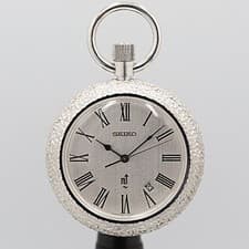 Working  SEIKO Elnix 0702 3010 SV Silver Dial Date QZ Pocket Watch NSY14526ABC
