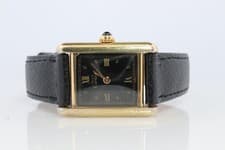 Vintage Must de Cartier Tank Black Dial Watch Vermeil ARGENT Small Manual Tank
