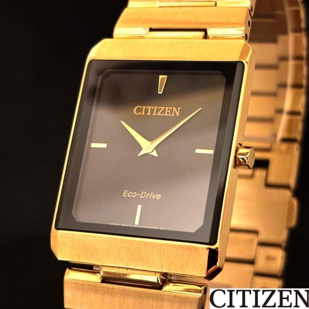 CITIZEN Eco-Drive Watch Black Dial Gold Tone 28mm Unisex Solar Box