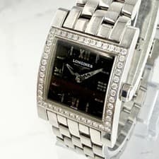 LONGINES Watch Dolcevita Black Shell Diamond Bezel Square Authentic From Japan