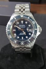 GEVRIL MEN'S WATCH WALL STREET AUTOMATIC BLUE FACE AND CERAMIC BEZEL 4853B