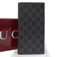With Box and Dust Bag GUCCI GG Emblem Bifold Long Wallet 821213 496334 Black L