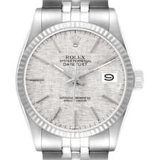 Rolex Datejust 36 Steel White Gold Linen Dial Vintage Mens Watch 16014