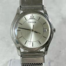 Seiko Credor Quartz Date Men's Watch Silver Dial Japan Luxury Used
