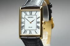 [Exc+5] SEIKO SUP880 V115-0BC0 Tank White Dial Solar Quartz Men's Watch JAPAN