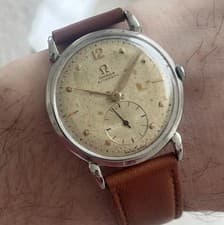 Vintage Omega Watch 1950 2402-1 Automatic Bumper Fancy Spider Lugs Appliqué Dial