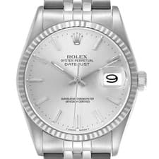 Rolex Datejust Steel White Gold Silver Dial Mens Watch 16234