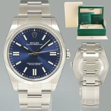 MINT 2021 Rolex Oyster Perpetual 41mm Blue Stick Oyster Watch 124300 Box