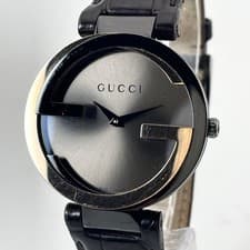GUCCI 133.3 Interlocking G Quartz Black Dial Men's Watch SS Gold 36.9mm