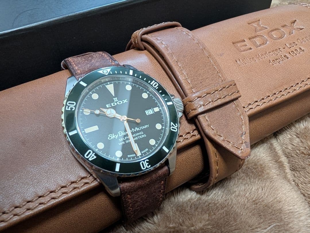 EDOX Skydiver Military Edition Watch Used with Extra Strap from japan