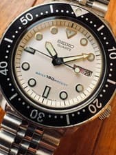 SEIKO 6458-600B Vintage Diver Quartz 1984 White Dial 38mm Jubilee Bracelet Japan