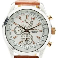 Seiko Alarm Perpetual Chronograph Watch 7T86 0AC0(SPC129P) Made in Japan White S
