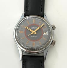 Camy Genève Alarm 35mm Mechanical Dual Crown Vintage Swiss Watch Grey Dial