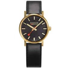 Mondaine Official Swiss Railways Watch EVO2 | Gold Plated/Black Leather Strap