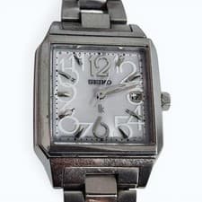 SEIKO LUKIA 1B22-0AL0 Square Solar Watch Silver Color Women's Fashion