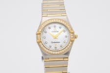 Omega Constellation Ladies Factory MOP Diamond Dial Two Tone 18k Rose Gold Watch