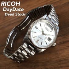 Ricoh Dead Day Date Watch Unused Silver 1970s Vintage Rare #369