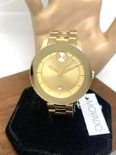 Movado Women's Watch 3600750 Bold Verso Gold Dial Swiss Quartz Steel Band 38mm