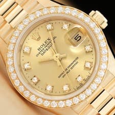 ROLEX LADIES PRESIDENT 69138 FACTORY DIAMOND 18K YELLOW GOLD WATCH