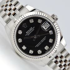 Rolex Datejust 31 178274 Black 10 Diamond Dial Fluted Jubilee 2017 Box & Papers