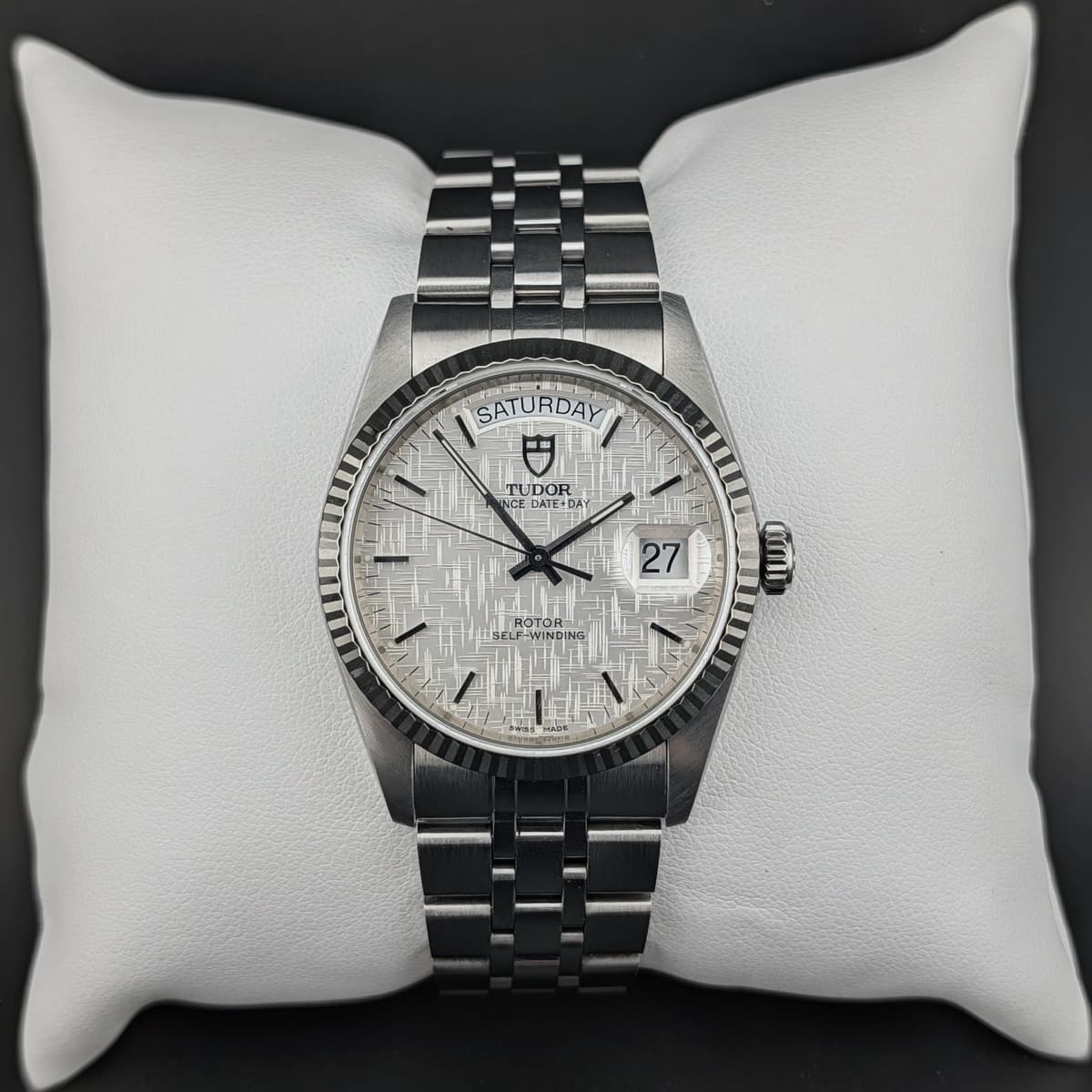 TUDOR 76214 Prince Date Day. "Silver Linen Dial" 18K White Gold, Very Clean